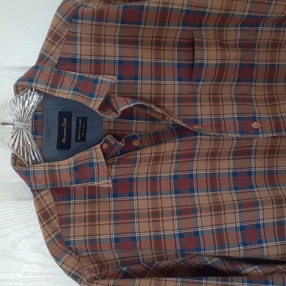 Massimo Dutti Tessuto Italiano mens L long sleeve button down plaid shirt - Picture 4 of 11
